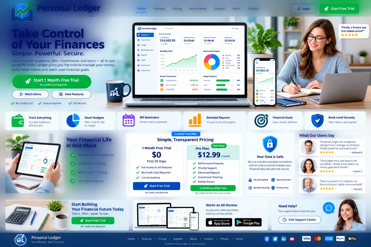 Personal Ledger website and application showcase